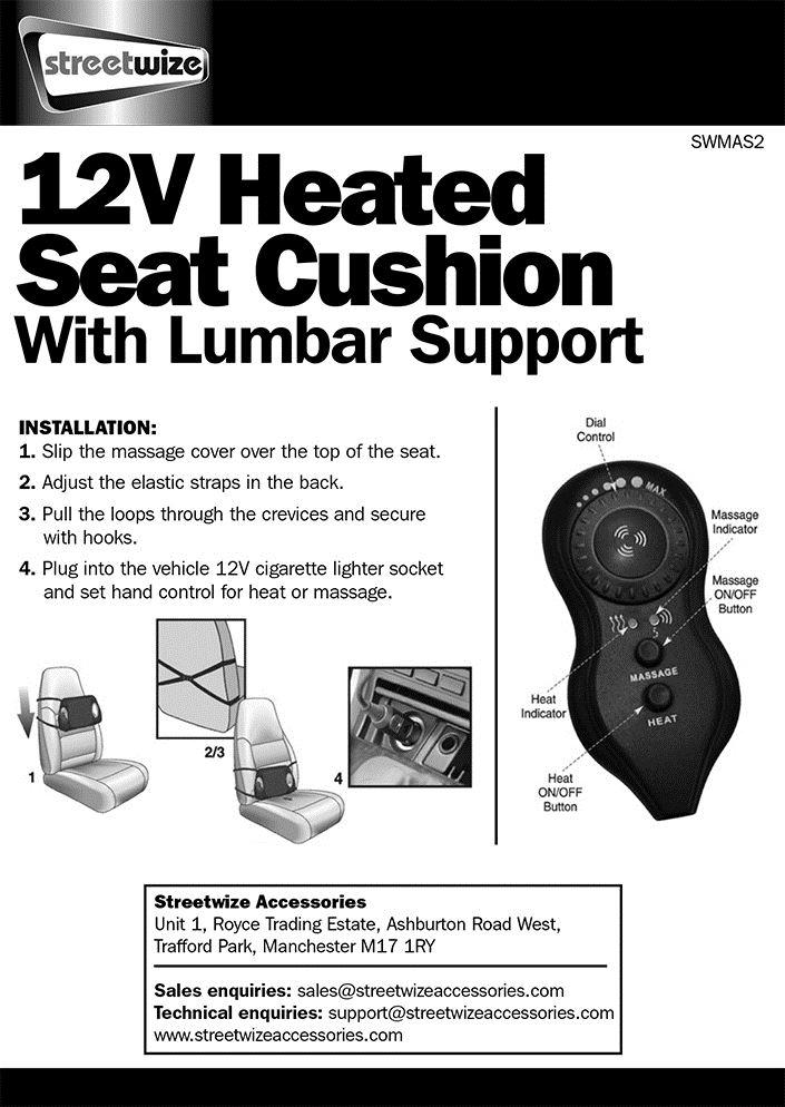 Perna suport lombar cu incalzire si masaj, 12V 9W