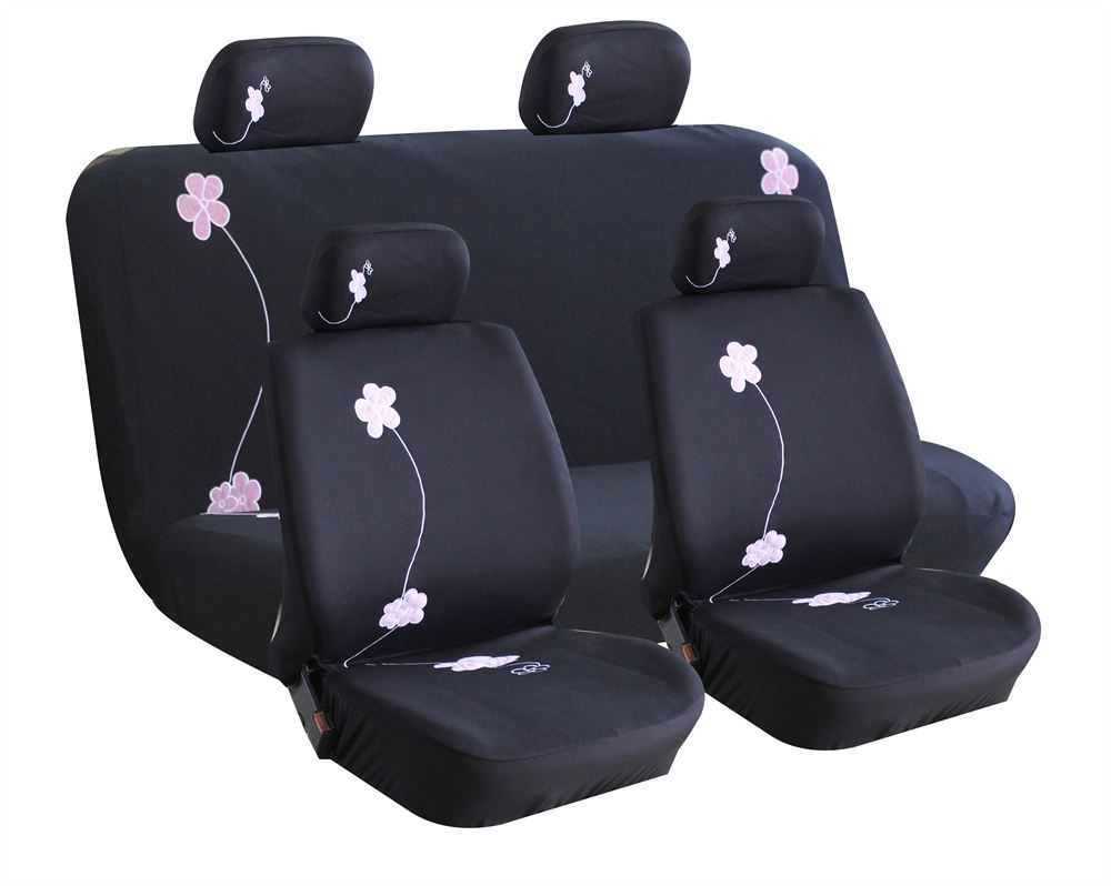 Set huse scaune auto Pink Flower Girl , Fata + Spate compatibile cu modelele cu Airbag in scaune