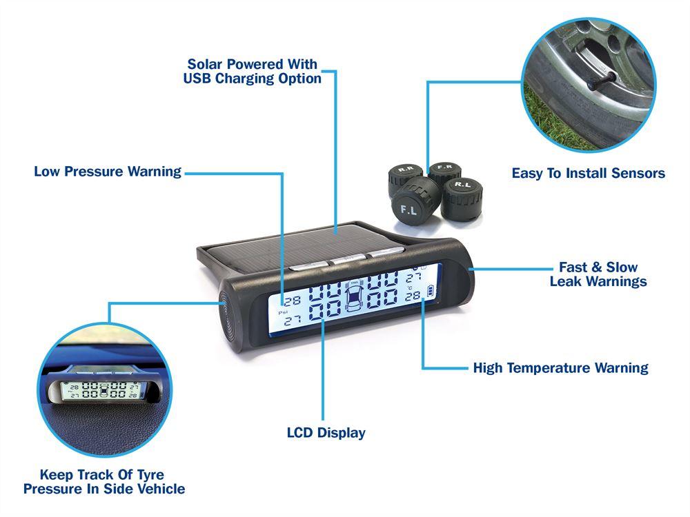 Sistem Monitorizare Presiune Pneuri TPMS pentru Masini Mici - Instalare Wireless, Display LCD Multi-functional, Alarme Diverse