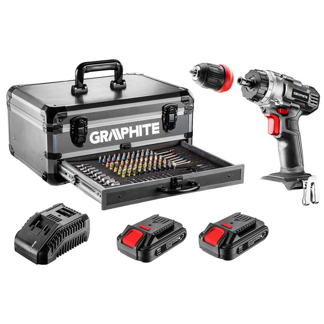 Masina de gaurit cu 2 acumulatori 18V/2.0 Ah, 10 mm, cutie Al,109 accesorii 58G022-PS15