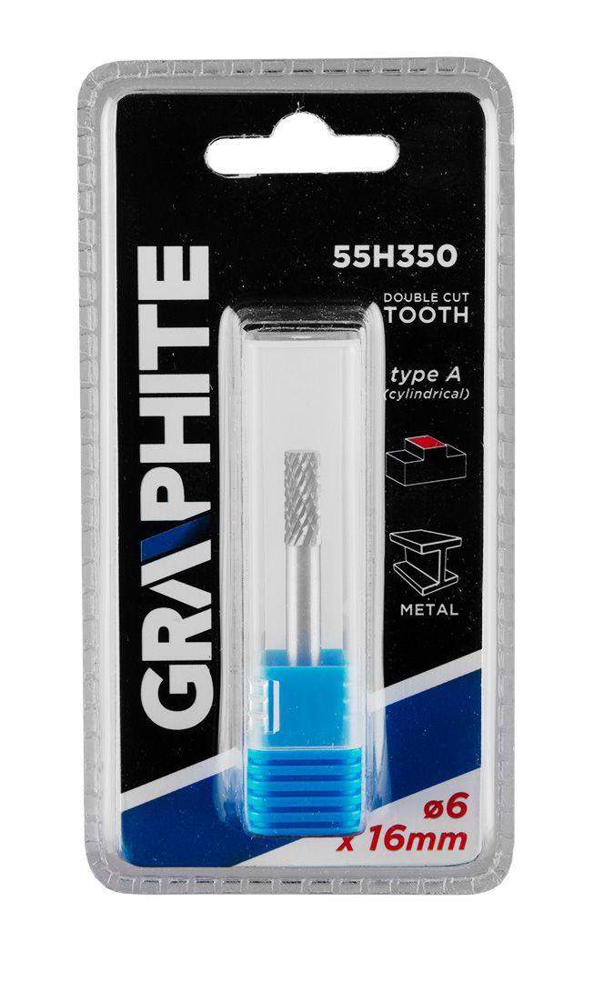 Freza rotativa din carbura HM, tip A (cilindrica), 6x16mm, tija 6x45mm 55H350