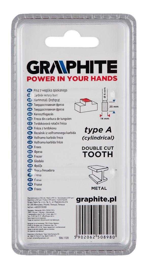 Freza rotativa din carbura HM, tip A (cilindrica), 14x25mm, tija 6x45mm 55H354