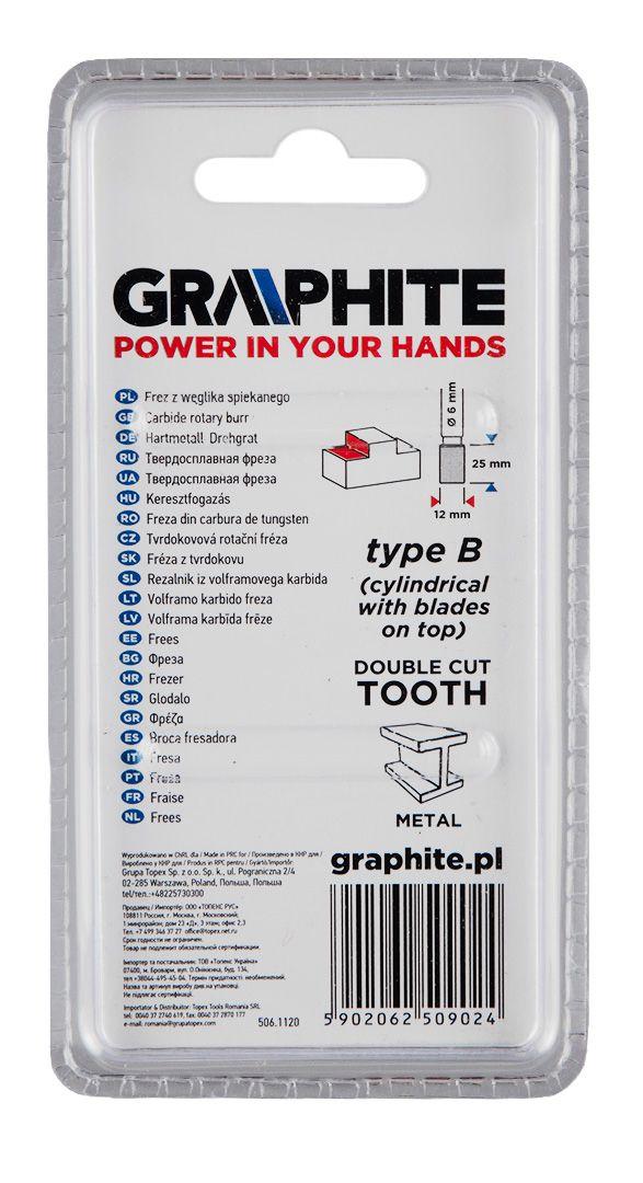 Freza rotativa din carbura HM, tip B (cilindrica cu lame in varf ), 12x25mm, tija 6x45mm 55H358