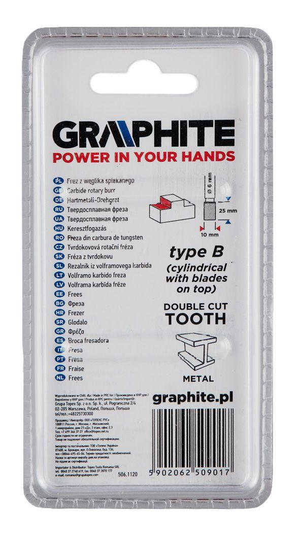 Freza rotativa din carbura HM, tip B (cilindrica cu lame in varf ), 10x25mm, tija 6x45mm 55H357