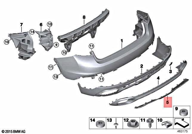 Bandou inferior argintiu bara spate BMW X6 (F16) 2014-2019, 51127323789, aftermarket