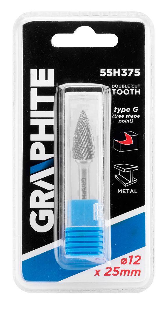 Freza rotativa din carbura HM, tip G (ovala ascutita), 12x25mm, tija 6x45mm 55H375