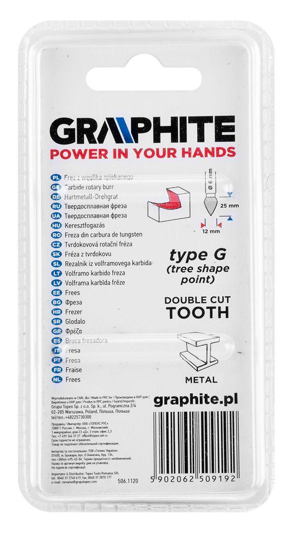 Freza rotativa din carbura HM, tip G (ovala ascutita), 12x25mm, tija 6x45mm 55H375