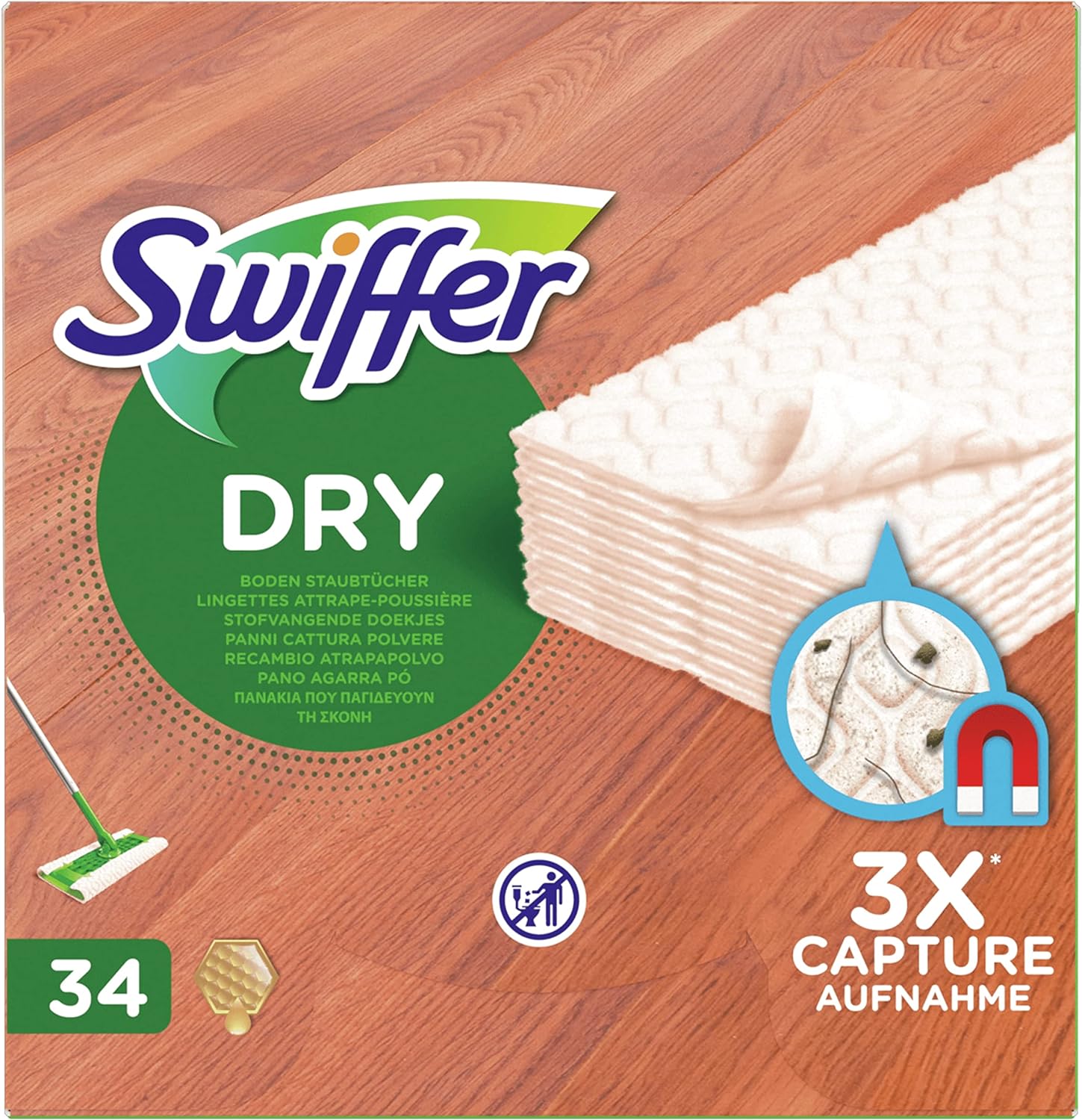 Lavete uscate pentru podea Swiffer Dry, Pachet de 34 Bucati, Capteaza si Retine de 3 Ori Mai Mult Praf, Murdarie si Par Decat un Mop Conventional