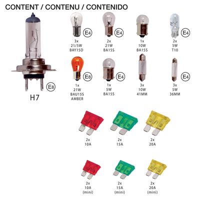 Set becuri rezerva H7, 30 de Piese, Include Becuri si Sigurante