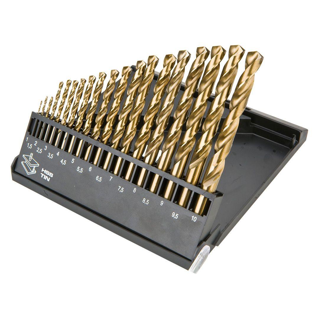 Burghie metal, HSS-TiN , 1.0-10.0 mm, 19 buc -set 57H199