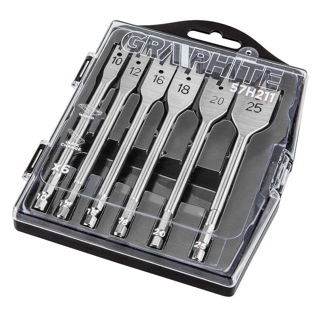 Burghiu pentru lemn, plat, cu palete de grafit 10, 12, 16, 18, 20, 25 mm, set 6 buc. 57H211