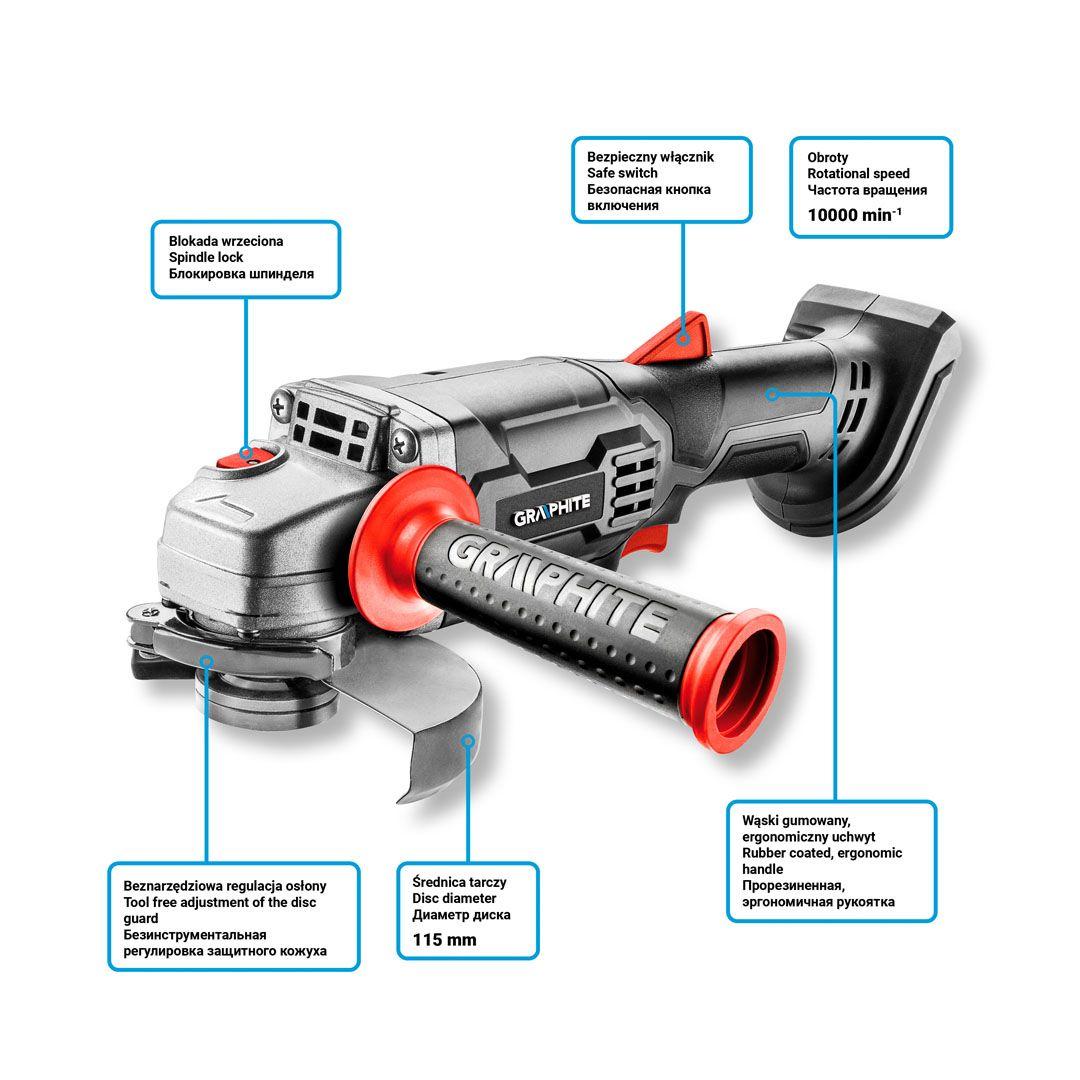 Polizor unghiular Energy+ 18V,Li-Ion,disc 115x22,2mm (fara acumulator inclus) 58G003