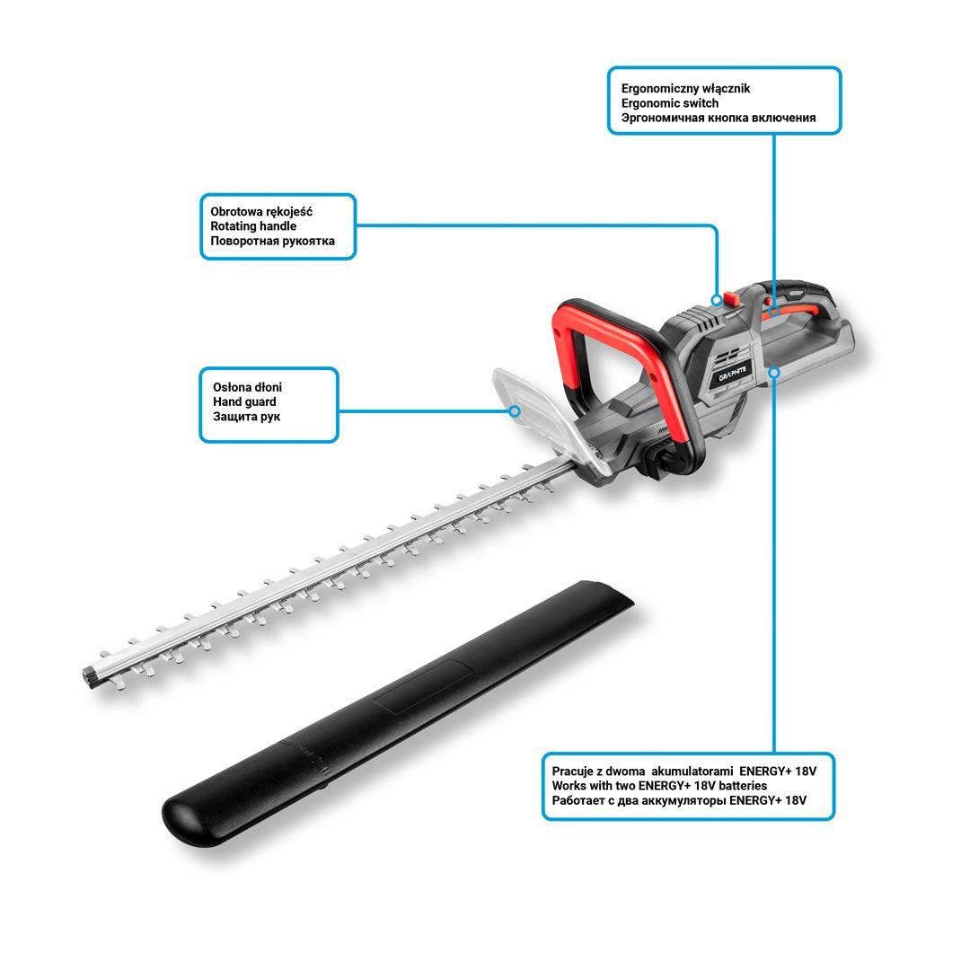 Foarfeca de tuns gard viu, Energy+ 36V, Li-Ion, latime de taiere 520 mm (fara acumulator inclus) 58G042