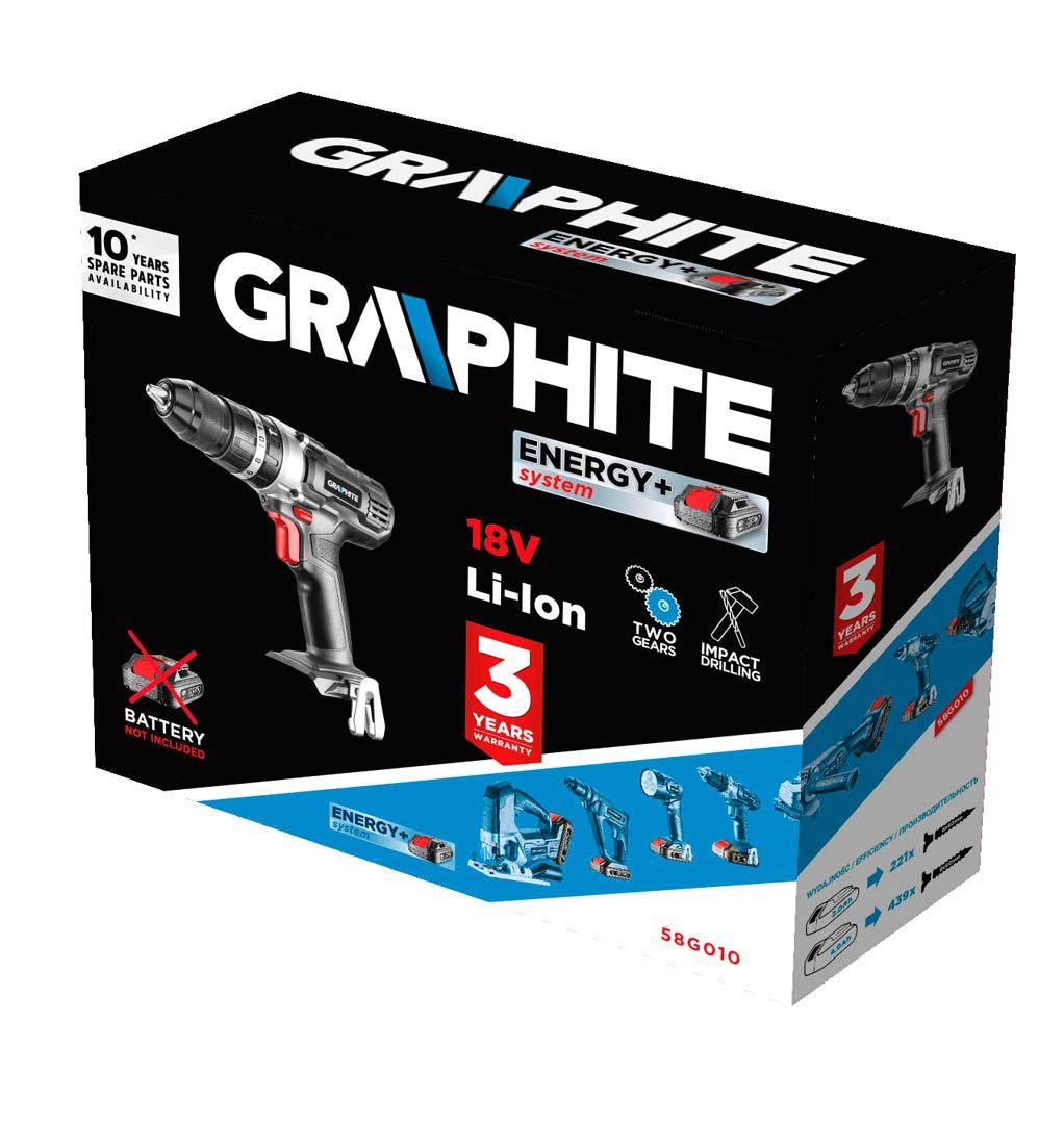 Masina de gaurit 18V Li-Ion Graphite Energy+ mand 13 mm (fara acumulator inclus) 58G010