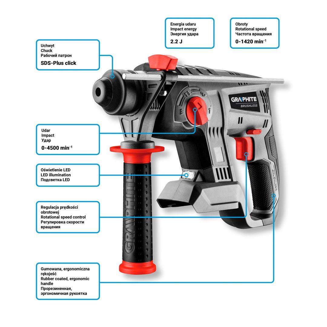 Ciocan rotopercutor SDS-plus, 18V Li-Ion Graphite Energy+ (fara acumulator inclus) 58G027