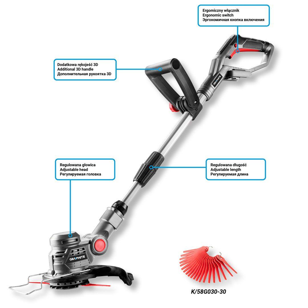 Trimmer cu acumulator Energy+18V, Li-Ion, latim taiere 254mm (fara acumulator inclus) 58G030