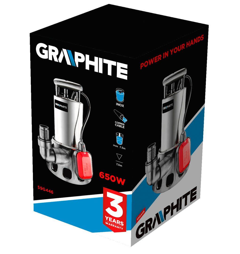 Pompa submersibila 650W pentru ape reziduale, carcasa INOX , IP68, volum max pompare 11000 l/h, max. adancime max . 8m. inaltime lucru maxima t 8m, cablu alimentare 10m, 3x1mm2 59G446