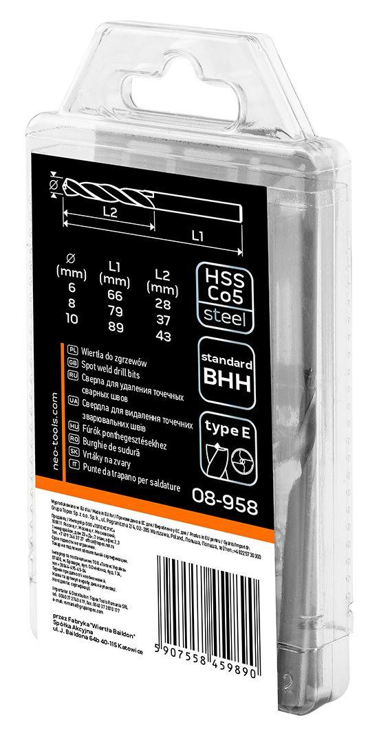 Set de burghie pentru suduri 3 buc, HSS-Co5, 6,0-10,0 mm 08-958