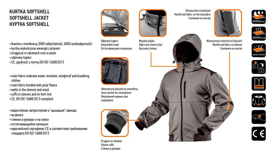 Jacheta de lucru softshell, cu gluga detasabila, marimea XXXL 81-551-XXXL