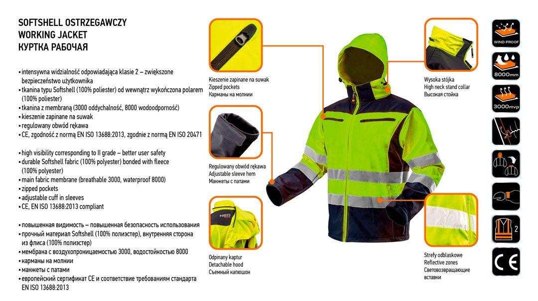 Jacheta de lucru cu vizibilitate ridicata, softshell cu gluga, galben, marimea XXXL 81-700-XXXL