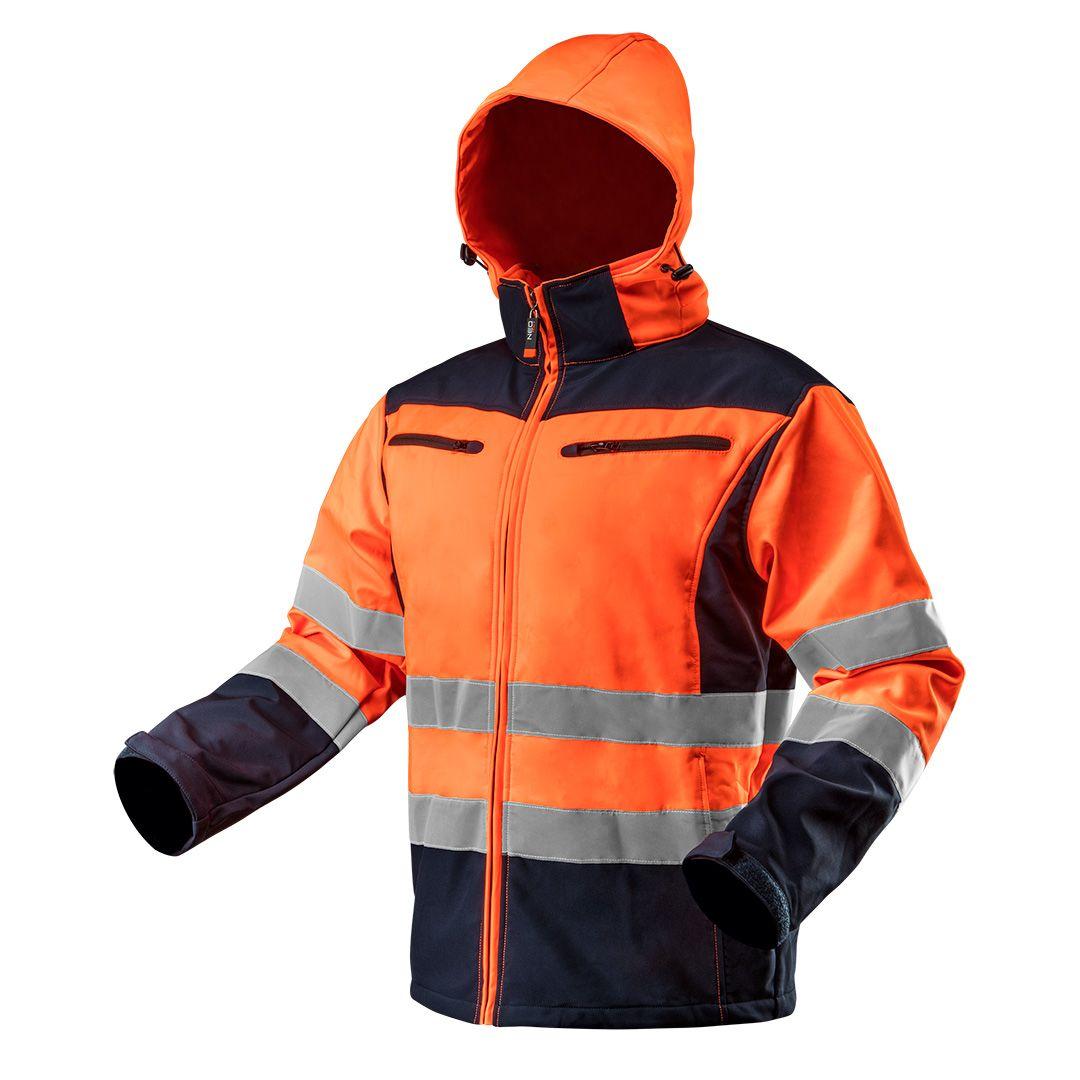 Jacheta de lucru cu vizibilitate ridicata, softshell cu gluga, portocalie, marimea XXXL 81-701-XXXL