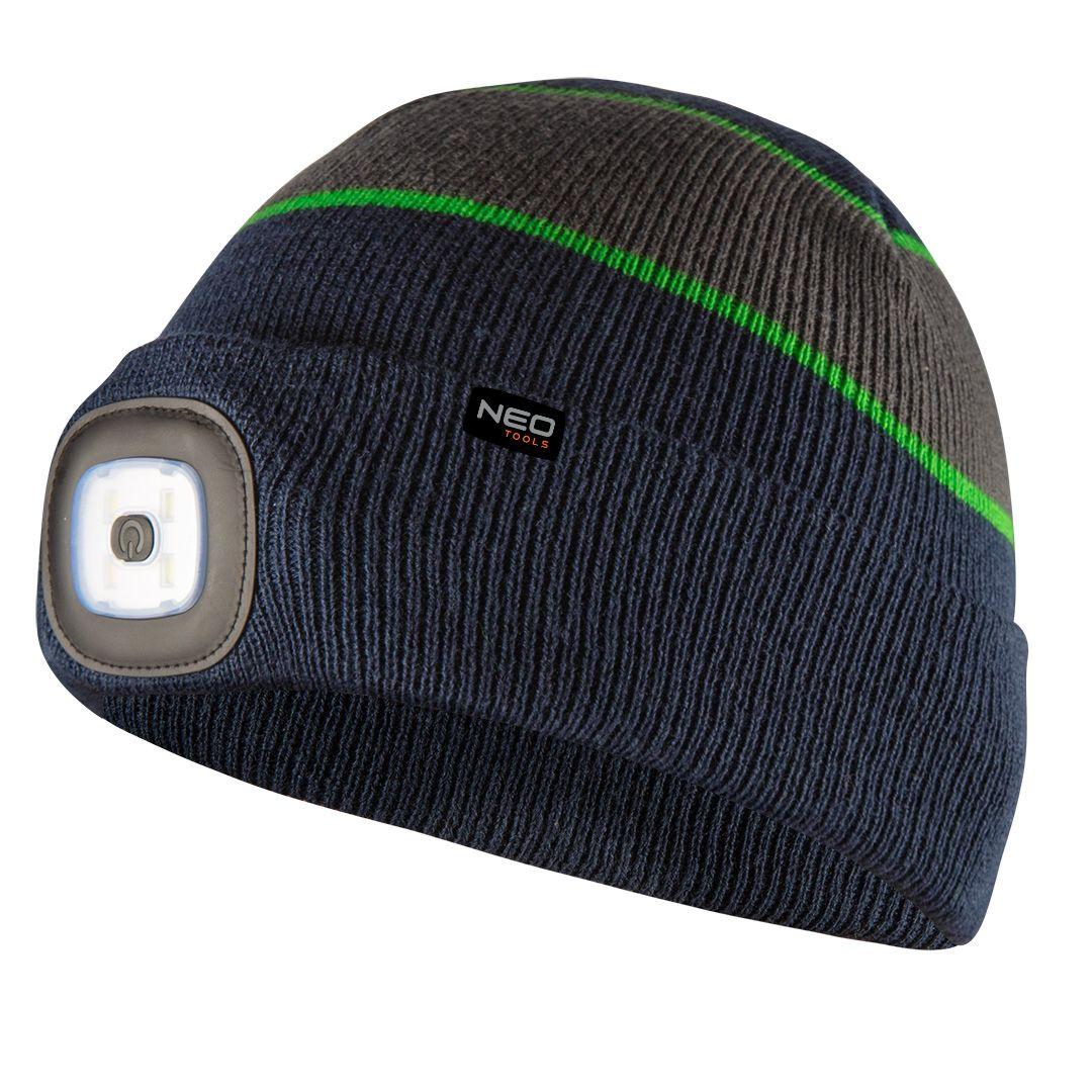 Caciula cu lanterna LED, albastru marin-gri-verde PREMIUM 81-630