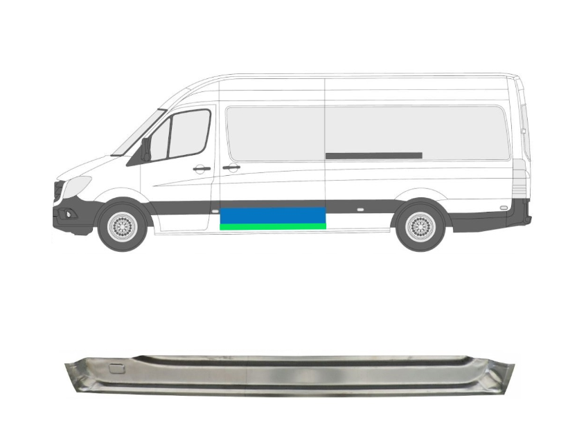 Segment reparatie usa culisanta, partea interioara, inferioara Mercedes SPRINTER 2006-2018, VW Crafter 2005-2017partea STANGA, lungime 1510 mm, inaltime 140 mm, pt modele cu distanta intre punti de 3665/4325 mm