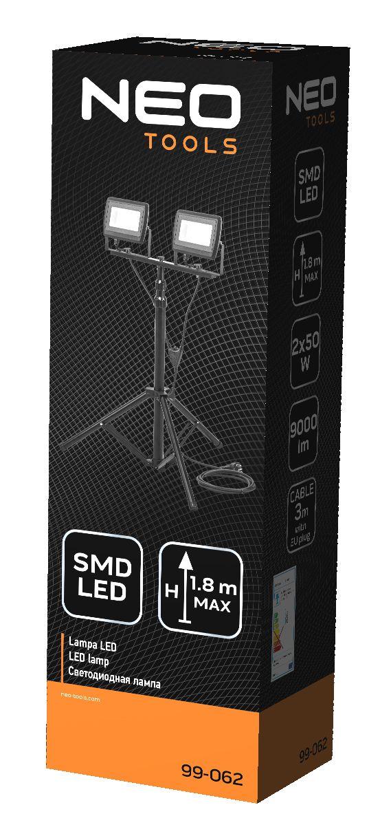 Proiector dublu/lampa LED SMD 2x50W 9000lm 230V cu trepied 1.8m cu cablu 99-062