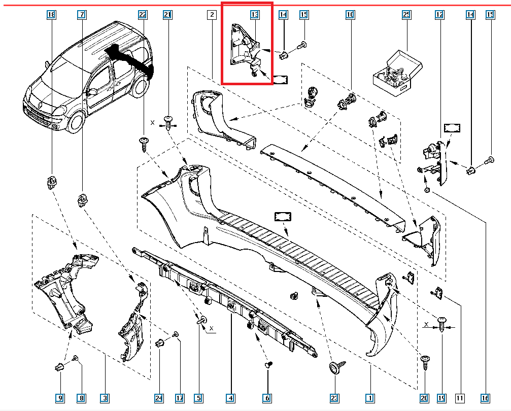 Colt bara protectie Mercedes benz Citan, Renault KANGOO, 01.2008-2020, flasc bara spate, partea dreapta, superioara, pentru modele cu 2 usi spate