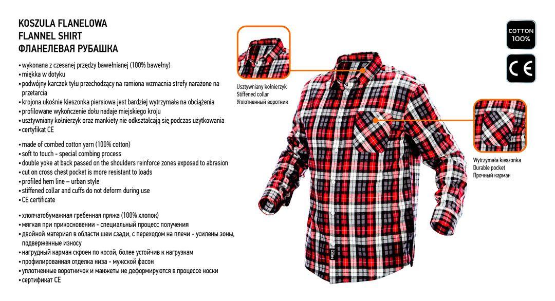 Camasa pentru barbati din flanel, rosu-negru-alb, marimea XXL 81-540-XXL