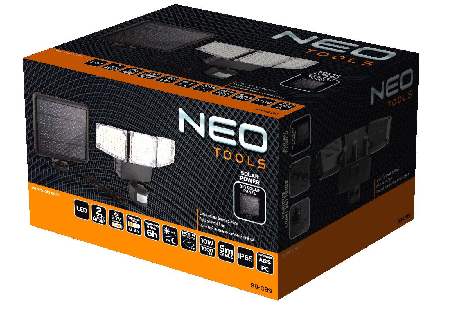 Lampa solara tripla de perete, 1000 lm, cu senzor de miscare, acc. 2 x 3.7V Li-Ion 99-089