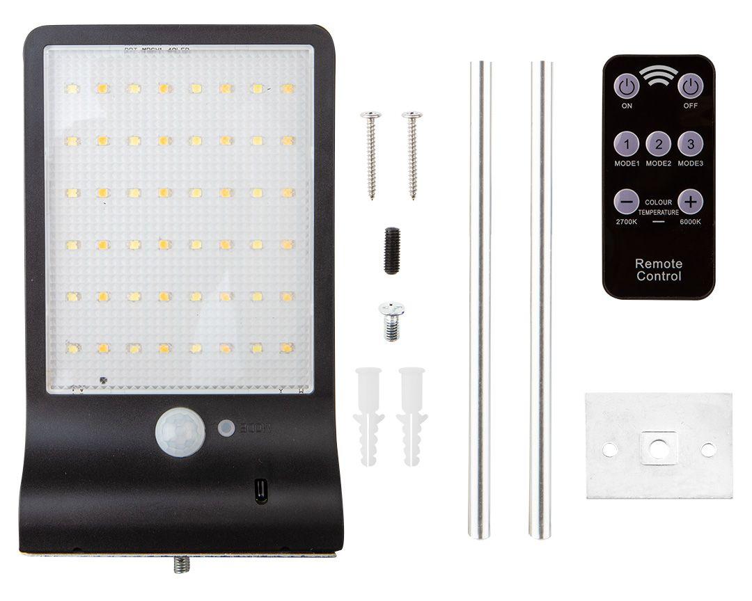 Lampa stradala solara cu telecomanda SMD LED 450 lm, 3 moduri de iluminare, senzor de miscare, acc. 3.7V Li-Ion 99-090