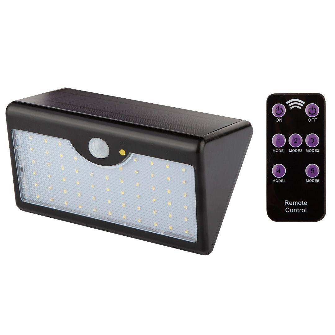 Lampa solara de perete cu telecomanda, SMD LED 900 lm, 5 moduri de iluminare, senzor de miscare, acc. LiFeP04 3.7V 99-091