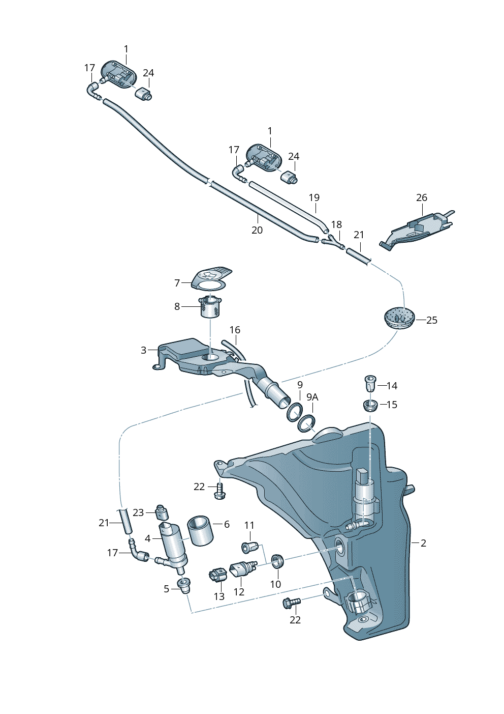 Diuza spalator parbriz partea dreapta 8T0955988B, Audi A4 (B8), 2004-2016, A5, 2007-2016; Q3, (8U), 2011-;