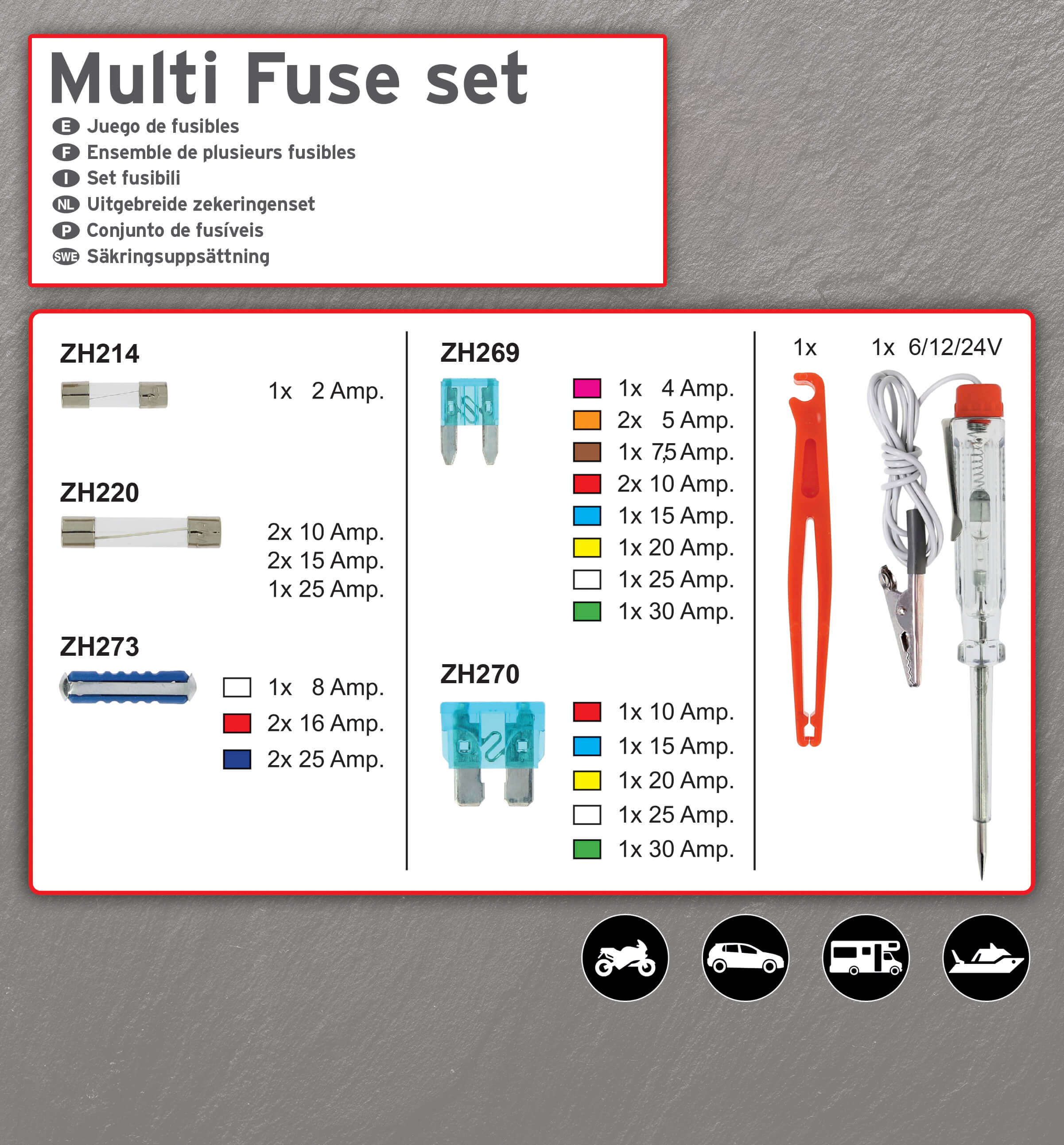 Set de Sigurante Auto 28 buc. - Cutie Completa cu Cleste si Tester de Tensiune