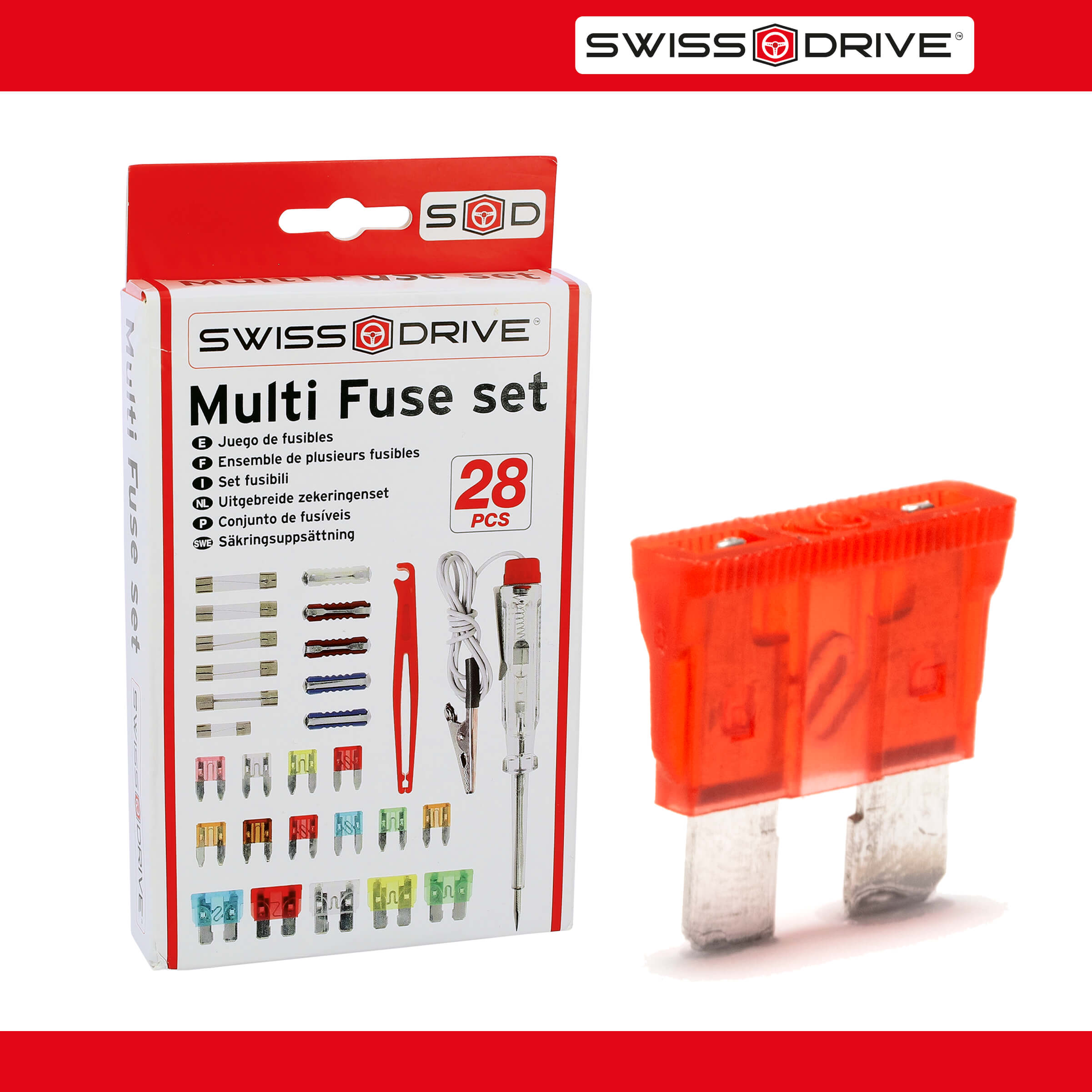 Set de Sigurante Auto 28 buc. - Cutie Completa cu Cleste si Tester de Tensiune