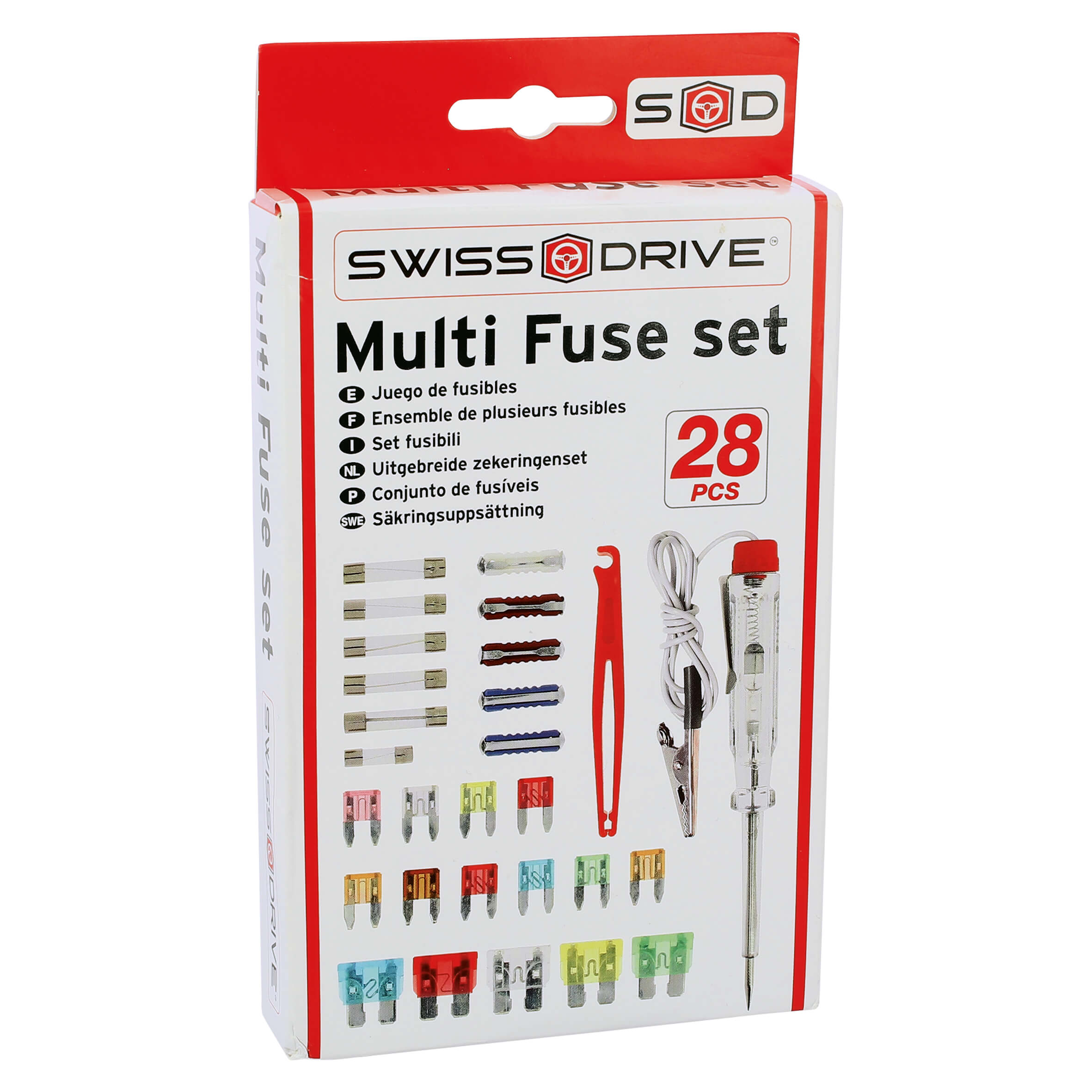 Set de Sigurante Auto 28 buc. - Cutie Completa cu Cleste si Tester de Tensiune