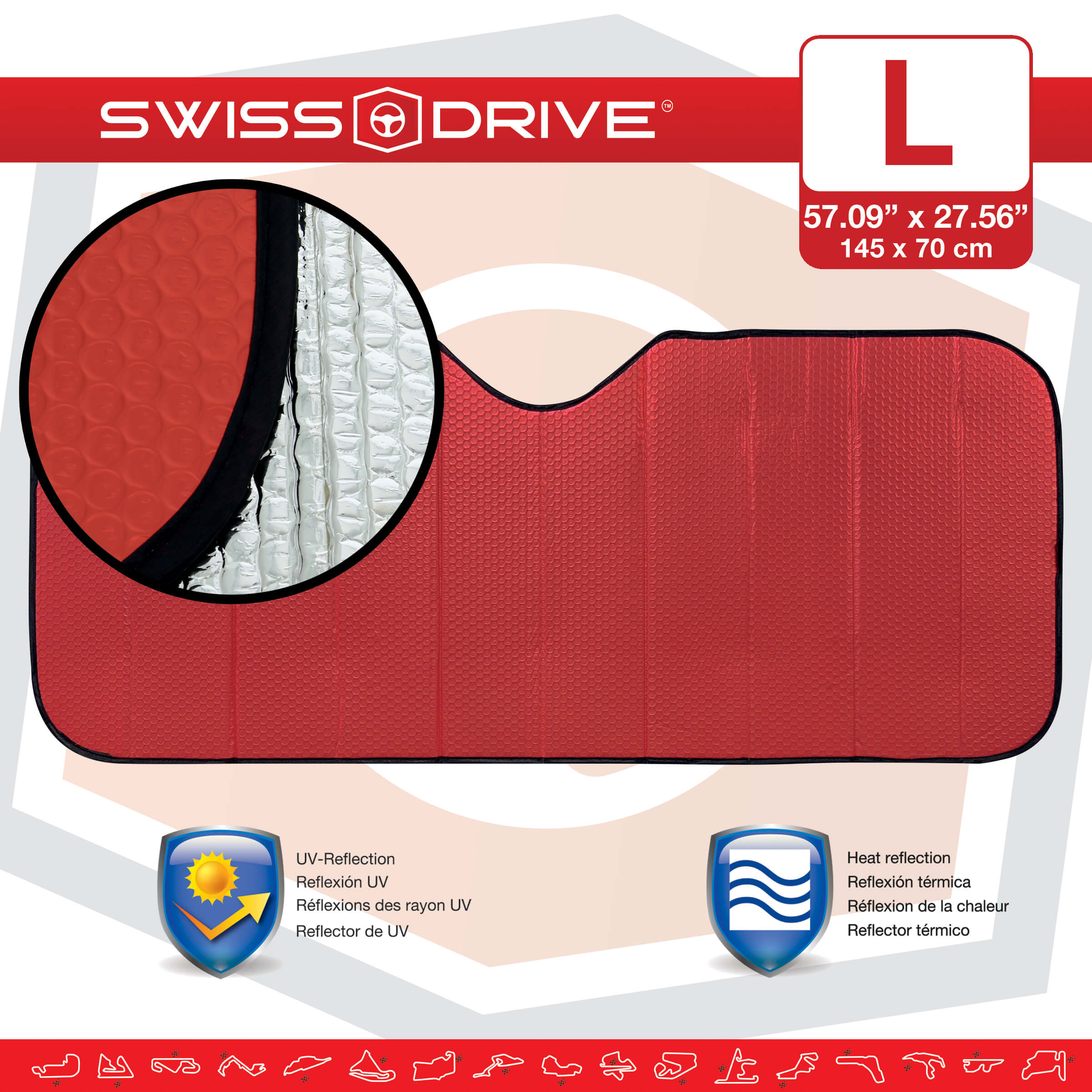 Parasolar parbriz fata pentru vara MATT L 145x70 cm Rosu