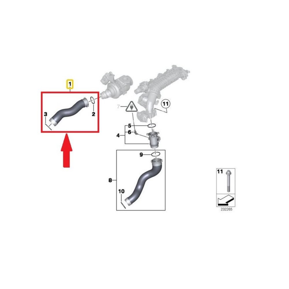 Furtun intercooler, supraalimentare BMW Seria 1 E87/E88/E81/E82, 2004-2011, motor 2.0 d, Material : Cauciuc, 11617797480,