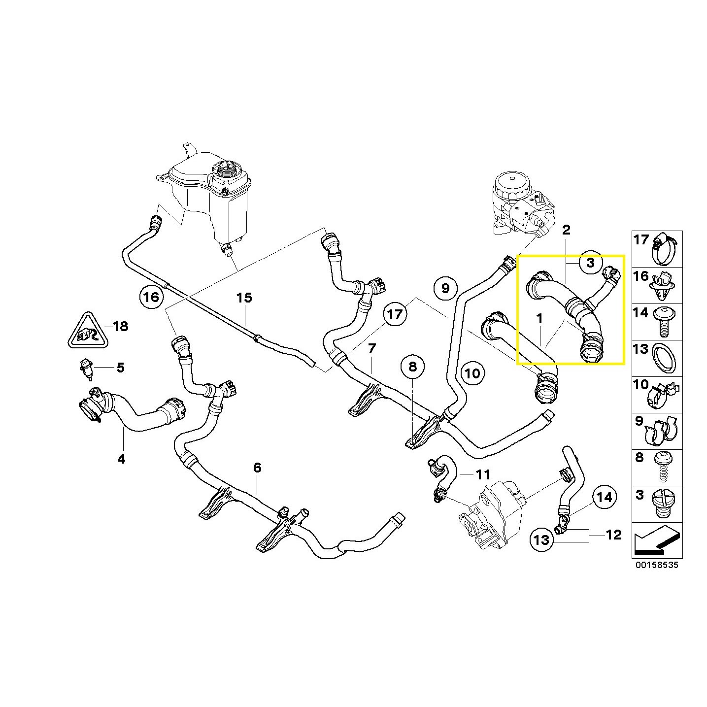 Furtun radiator racire BMW Seria 1 E87/E88/E81/E82 2004-2011, motor 1.6, 2.0, Material : Cauciuc, 17127525023; 7525023