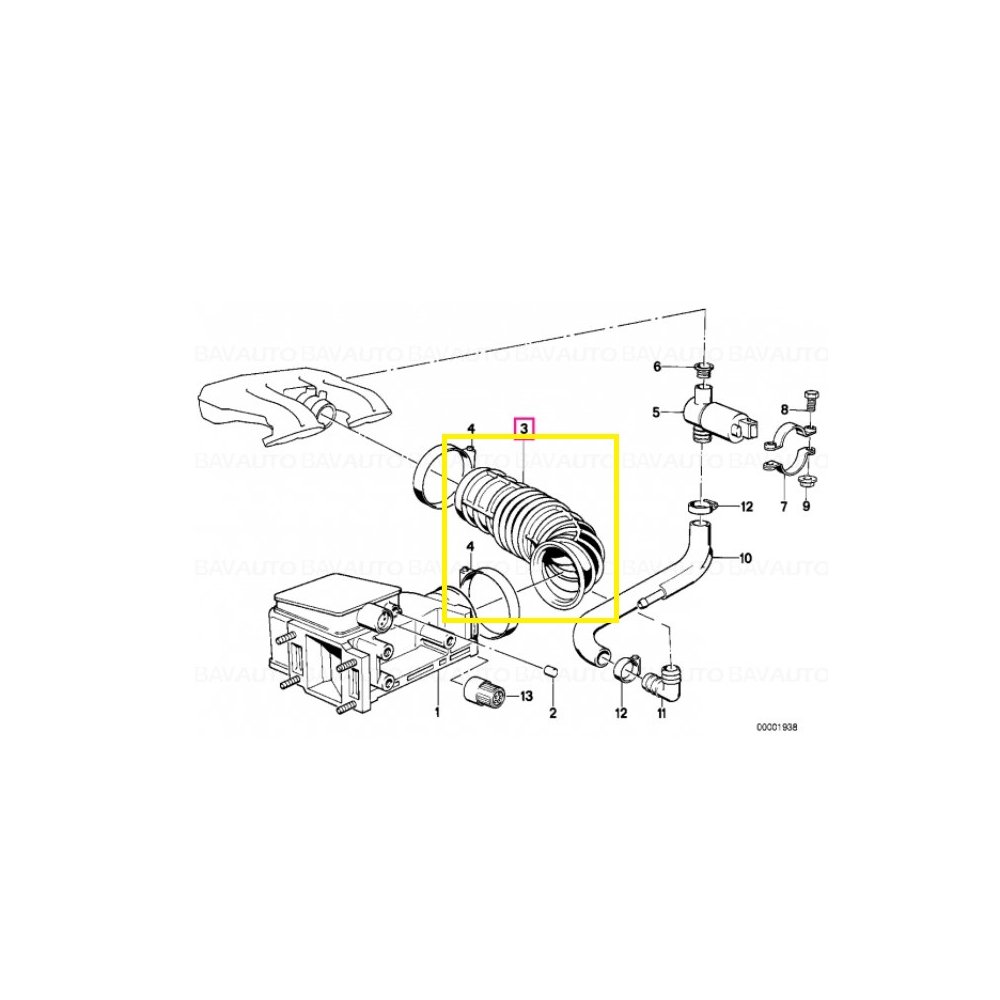 Furtun filtru aer, tubulatura filtru BMW Seria 3 E30, 1981-1993, motor 1.8, Material : Cauciuc, 13711709754; 1709754