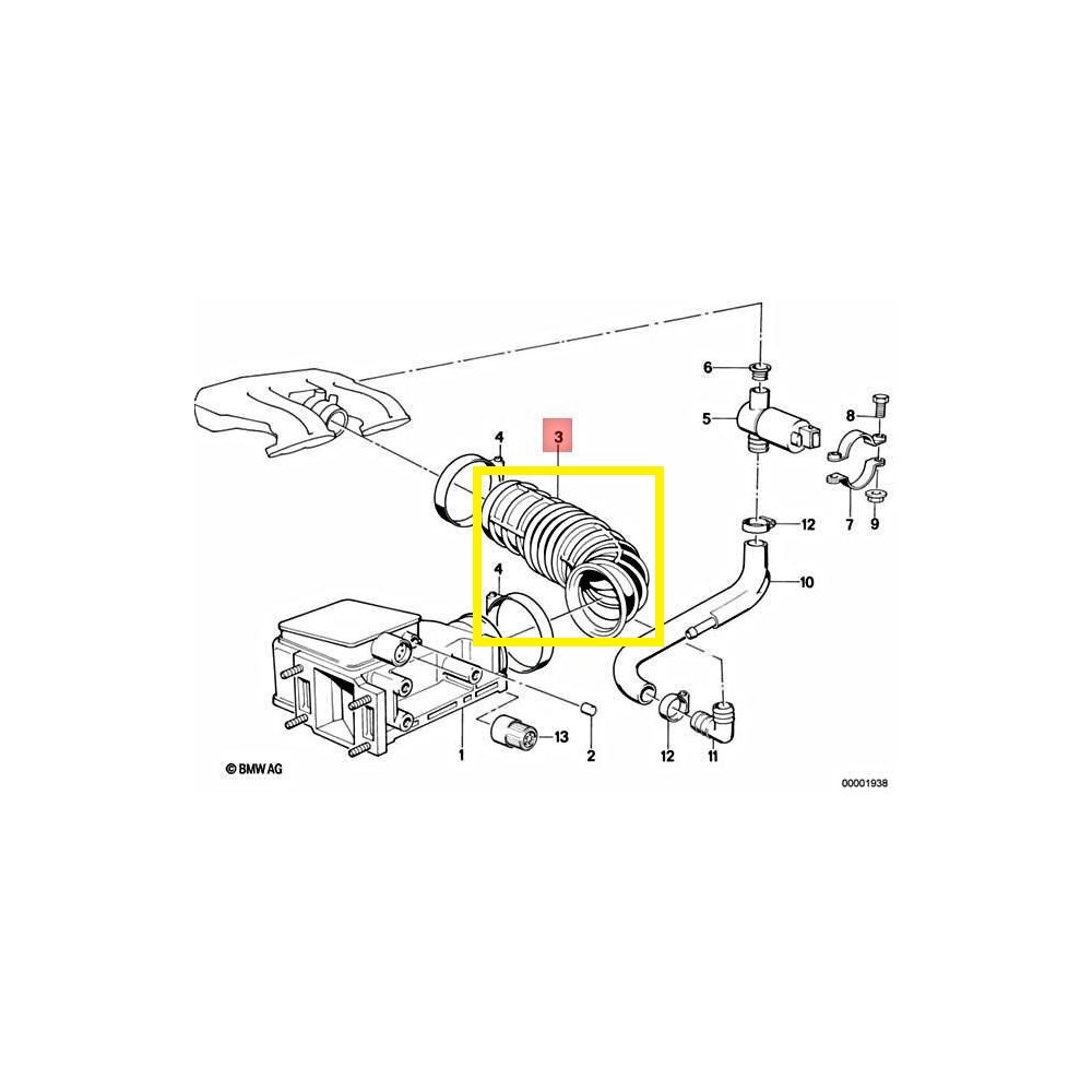 Furtun filtru aer, tubulatura filtru BMW Seria 3 E30, 1981-1993, motor 1.6, 1.8, Material : Cauciuc, 13711709755; 1709755