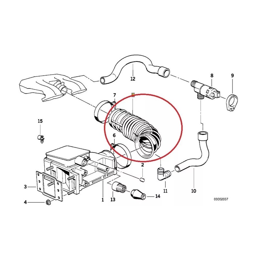 Furtun filtru aer, tubulatura filtru BMW Seria 3 E36, 1991-1998, motor 1.6, Material : Cauciuc, 13711727635; 1727635