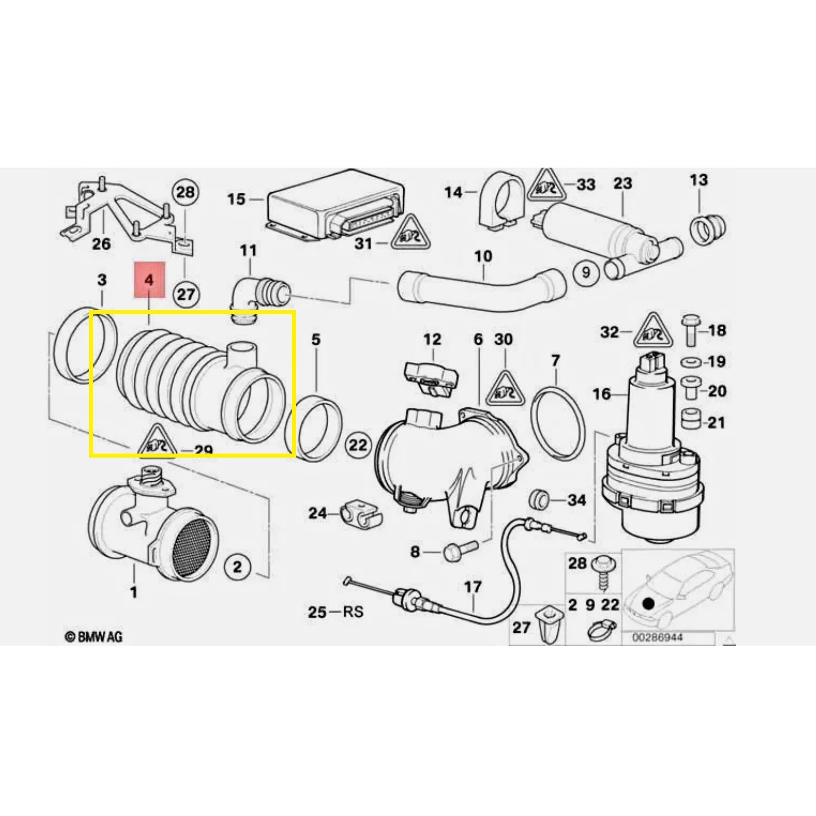 Furtun filtru aer, tubulatura filtru BMW Seria 5 E39, 1995-2003, Seria 7 E38, 1994-2001, motor 3.5 V8, 4.4 V8, Material : Cauciuc, 13711432410; 1432410