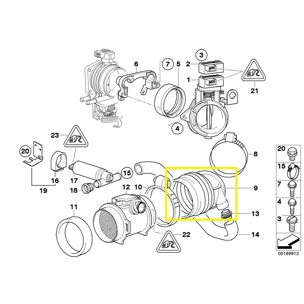 Furtun filtru aer, tubulatura filtru BMW Seria 5 E39, 1995-2003, Seria 7 E38, 1994-2001, motor 2.0 R6, 2.2 R6, 2.5 R6, 2.8 R6, Material : Cauciuc, 13541740931