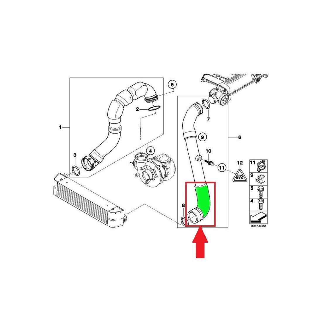 Furtun intercooler, supraalimentare BMW Seria 5 E60/E61, 2003-2010, Seria 6 E63/E64, 2004-2011, motor 2.5 D, 3.0 d, Material : Cauciuc, Diam int[mm] : 50, 11617791664; 11617797697; 11617799401; 11617799401-2