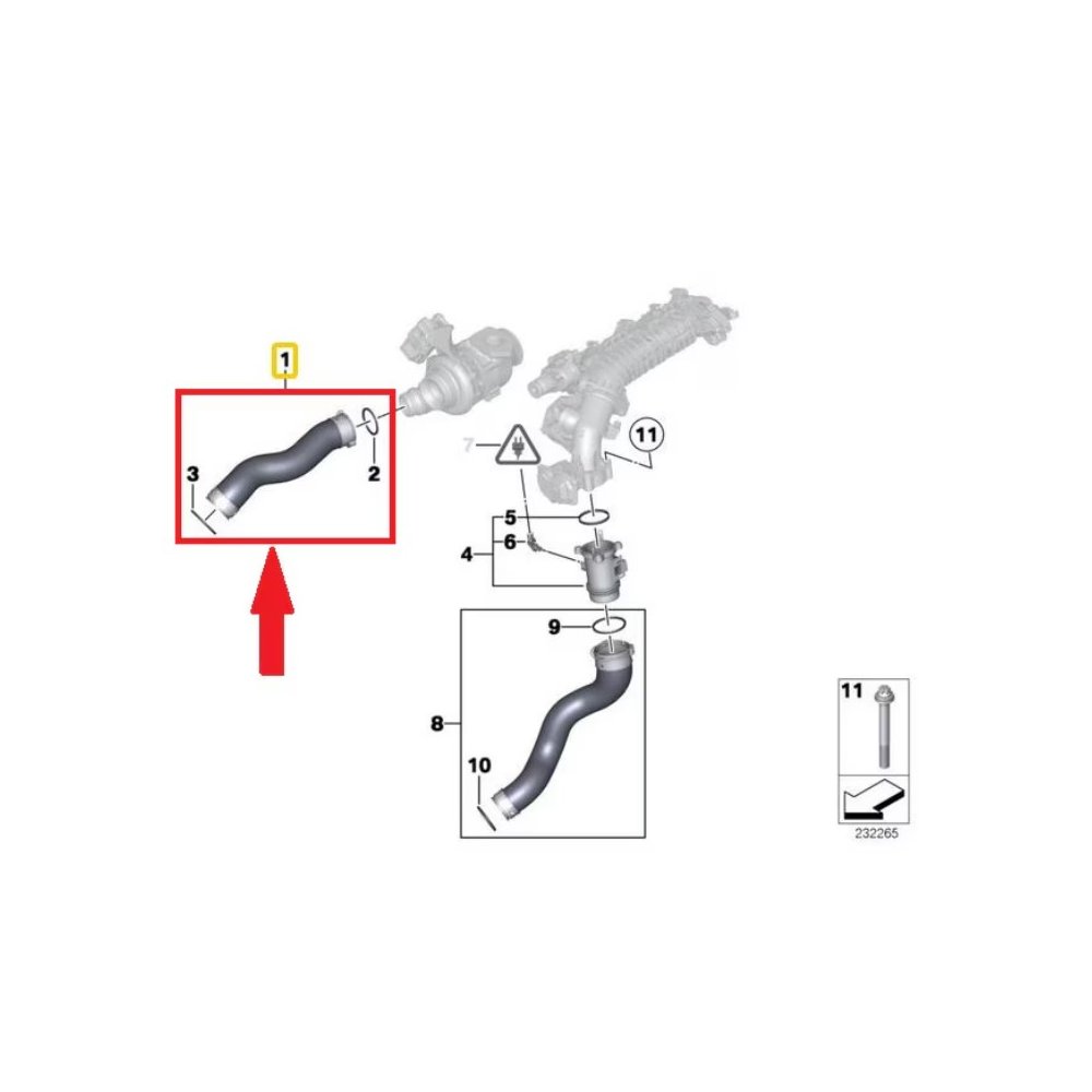 Furtun intercooler, supraalimentare BMW Seria 3 E90/E91/92/93, 2005-2013, X1 E84, 2009-2015, motor 2.0 d, Material : Cauciuc, 11618511738; 11618513288