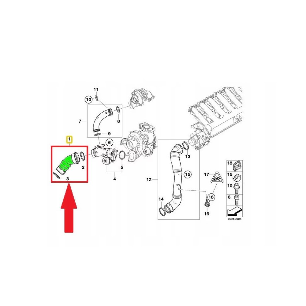 Furtun intercooler, supraalimentare BMW Seria 3 E90/E91/92/93, 2005-2013, motor 3.0 d, Material : Cauciuc, 11617812274