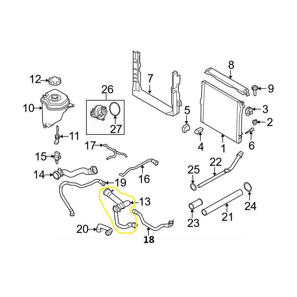 Furtun radiator racire BMW X5 E70 2007-2013, motor 4.8 V8, Material : Cauciuc, 17127536230; 7536230