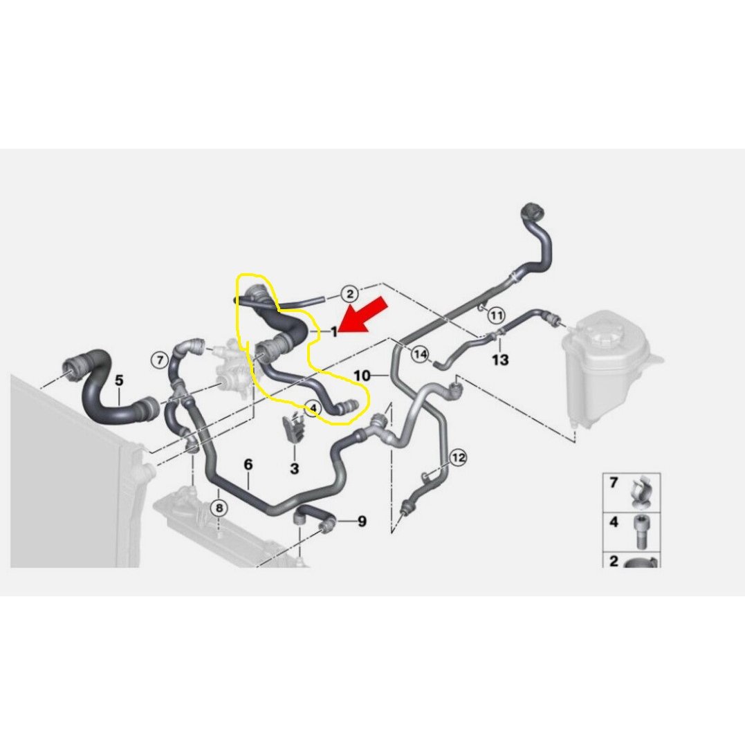 Furtun radiator racire BMW X5 E70 2007-2013, motor 3.0 R6, Material : Cauciuc, 17127537107; 17127593490; 7537107; 7593490